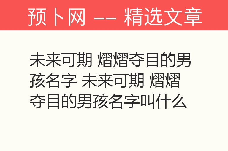 未来可期 熠熠夺目的男孩名字 未来可期 熠熠夺目的男孩名字叫什么